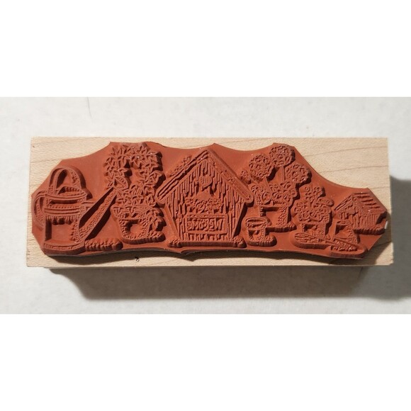 Birdhouse Border Garden Flower Water Can Hero Arts Rubber Stamp 1996 USA Unused - Picture 2 of 7